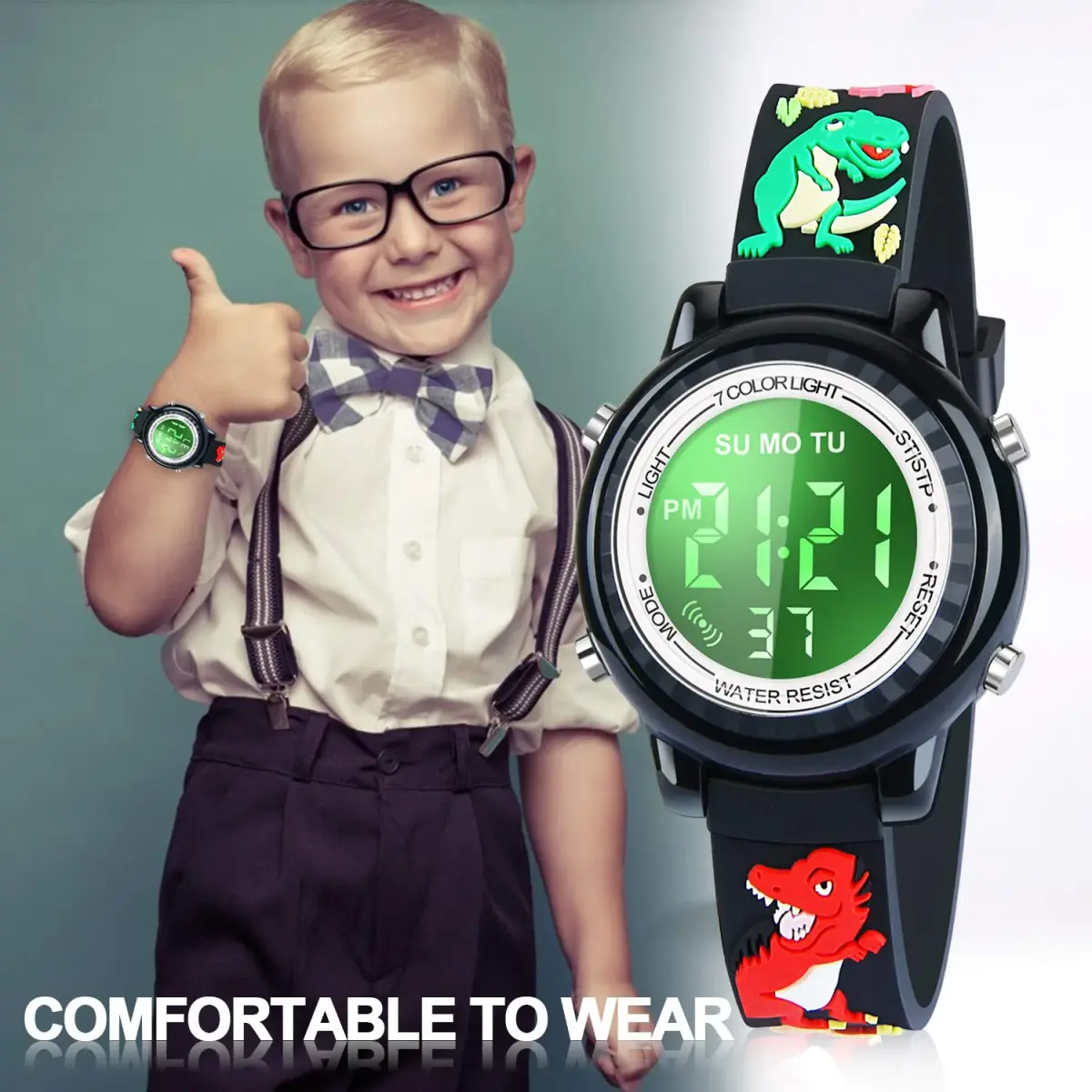Viposoon 3D Cartoon Watch for Kids 30m (100ft) Waterproof | Easy Time Learning with 7-Color Backlight - view 5
