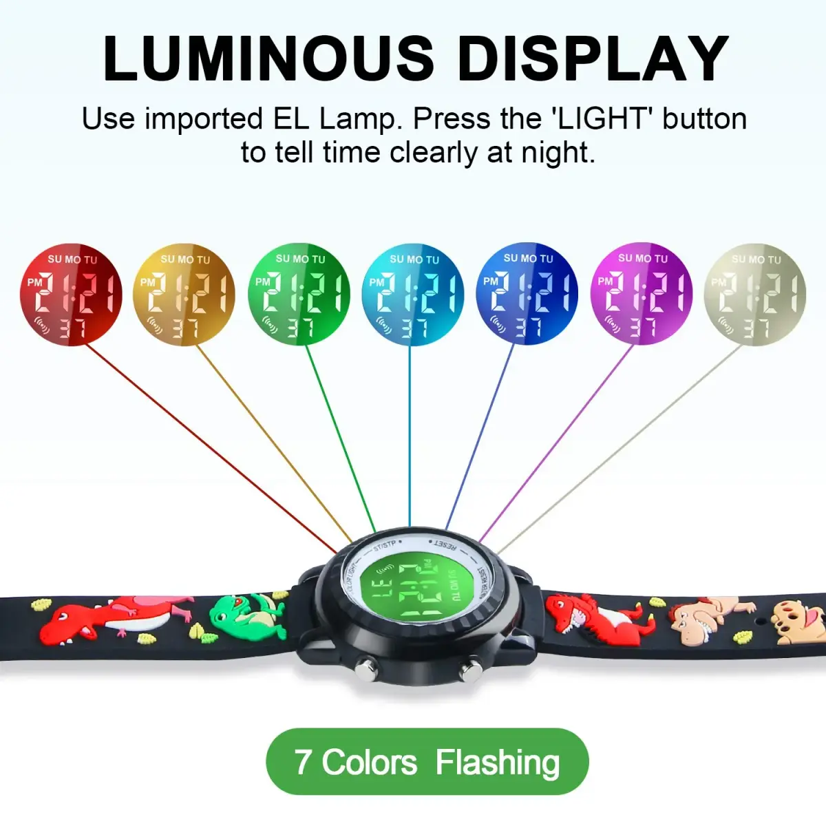 Viposoon 3D Cartoon Watch for Kids 30m (100ft) Waterproof | Easy Time Learning with 7-Color Backlight - view 3