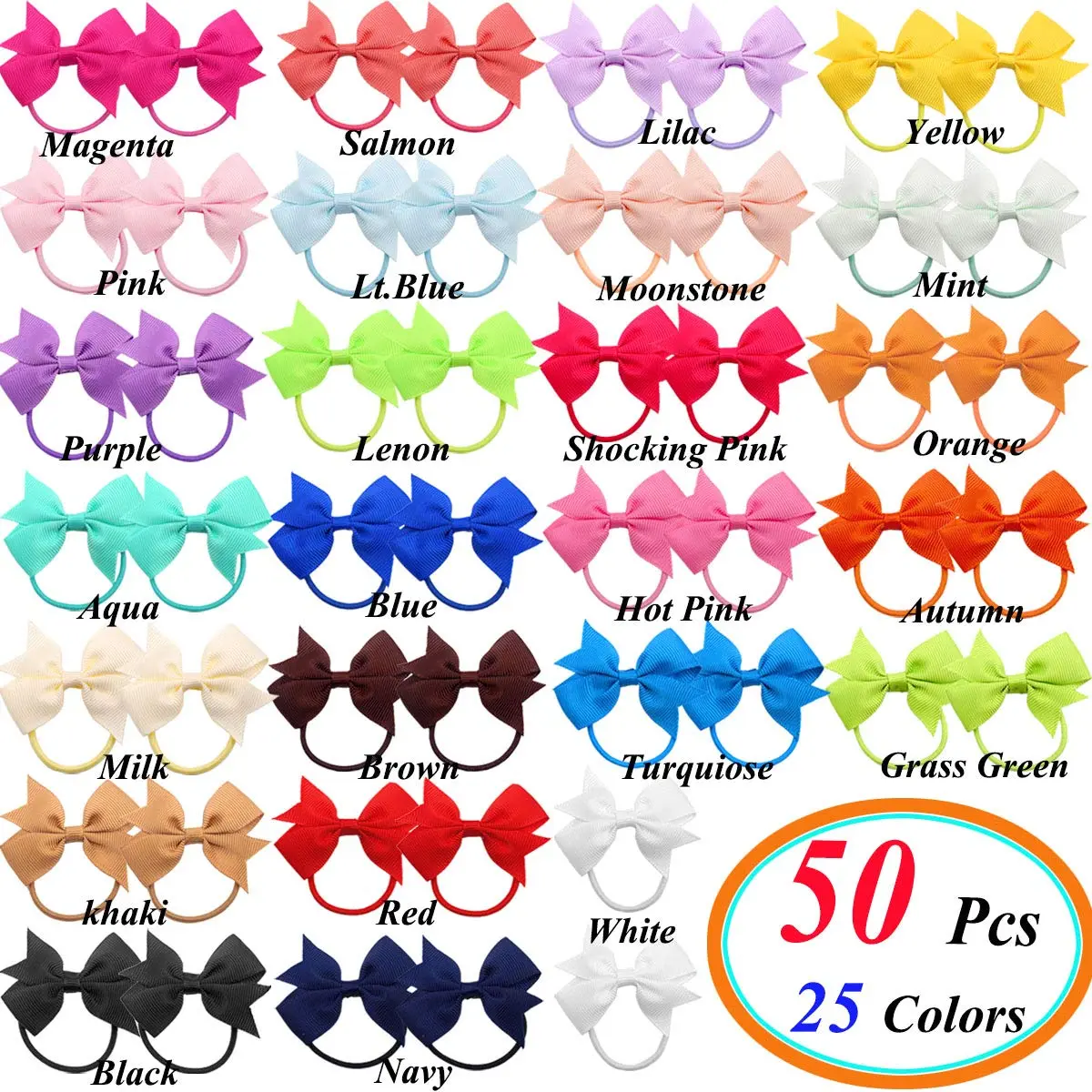 CÉLLOT Baby Hair Ties with Bows 50pc | Small 2 inch Baby Hair Ponytail Holders for Girls - view 2