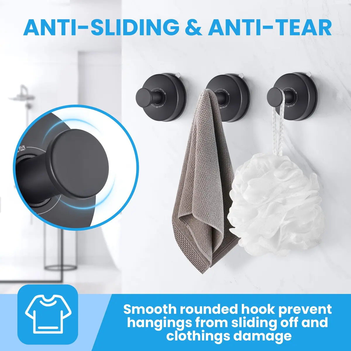 JOMOLA Matte Black 2PCS Stainless Steel Suction Cup Hook | Heavy Duty Vacuum Suction Cup Hooks for Bathroom, Kitchen, Living Room - view 5