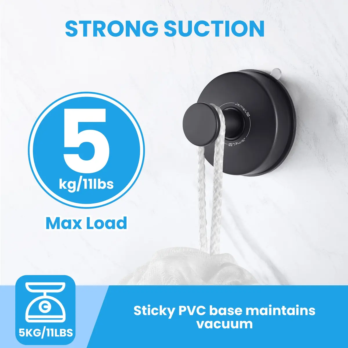 JOMOLA Matte Black 2PCS Stainless Steel Suction Cup Hook | Heavy Duty Vacuum Suction Cup Hooks for Bathroom, Kitchen, Living Room - view 6