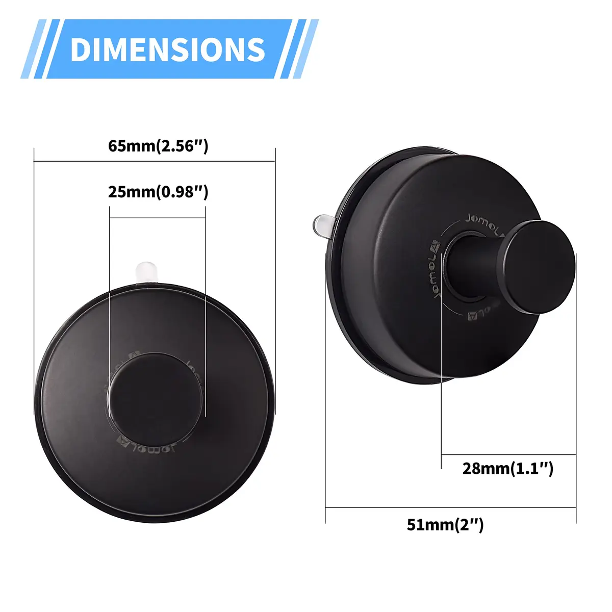 JOMOLA Matte Black 2PCS Stainless Steel Suction Cup Hook | Heavy Duty Vacuum Suction Cup Hooks for Bathroom, Kitchen, Living Room - view 7