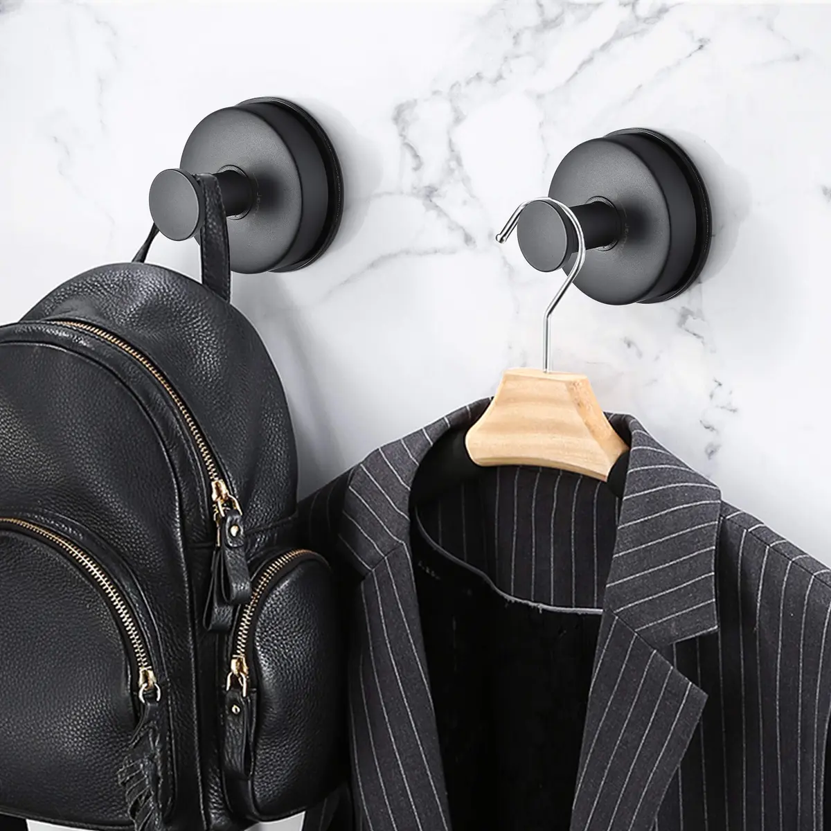 JOMOLA Matte Black 2PCS Stainless Steel Suction Cup Hook | Heavy Duty Vacuum Suction Cup Hooks for Bathroom, Kitchen, Living Room - view 8