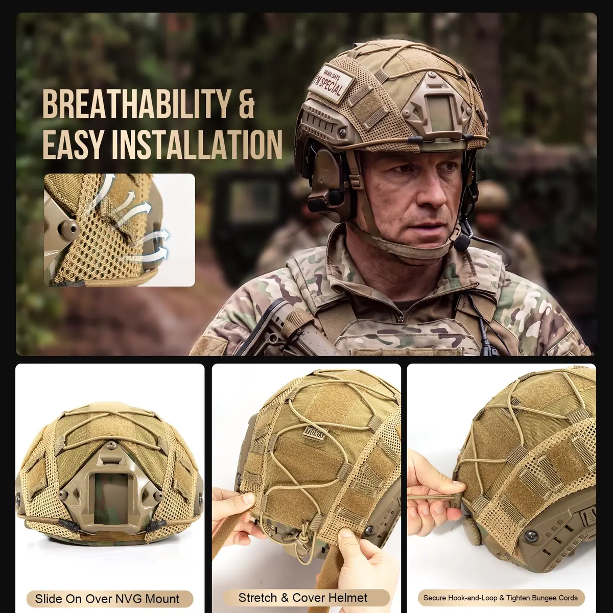 ONETIGRIS Helmet Cover, Tactical Fast Cover Cloth for PJ Helmet, Size M/L | Multicam Nylon, Lightweight & Water-Resistant - view 5