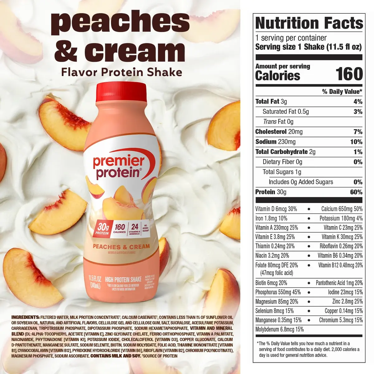 Premier Protein High Protein Shake, Peaches & Cream, 11.5 Fl Oz (Pack of 12) | 30g Protein Per Serving - view 5