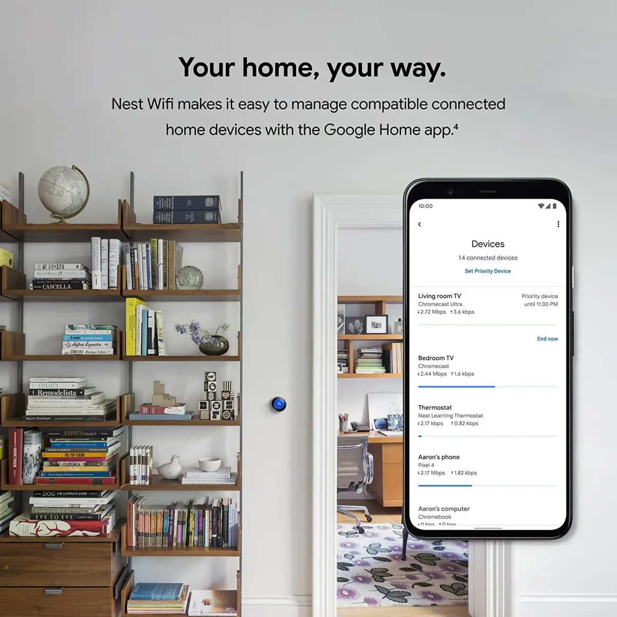 Google Nest Wifi Router and 2 Points - WiFi Extender with Smart Speaker - Works with Google WiFi (3 Pack, Snow) - view 6