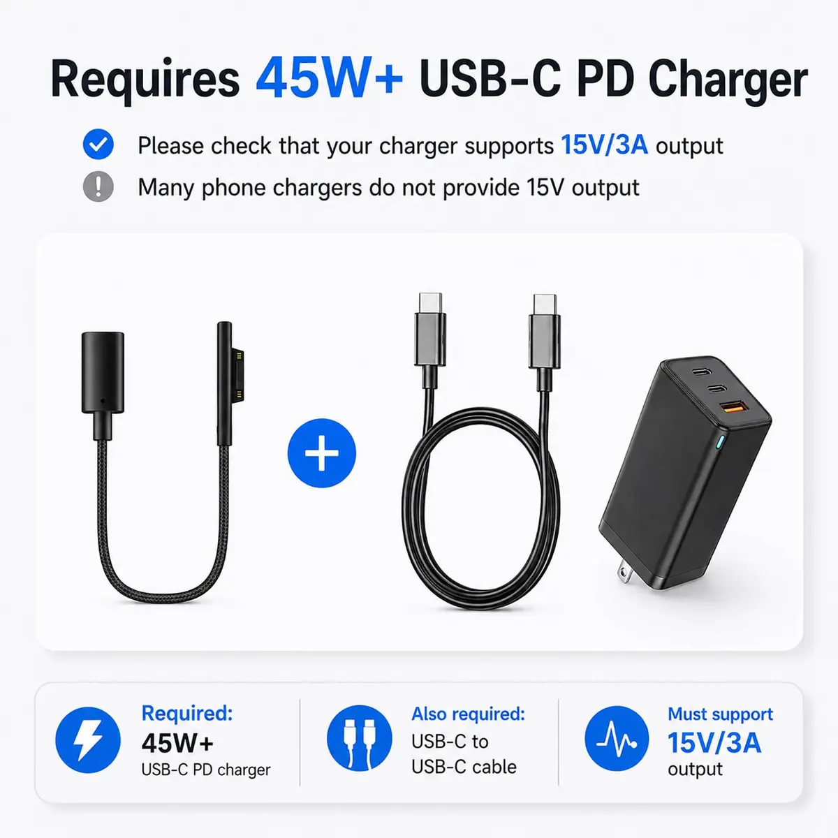 Sisyphy Surface Connect to USB-C Charging Cable 20cm (8in) Nylon | 45W PD Fast Charging for Surface Pro, Laptop, Go, Book - view 5