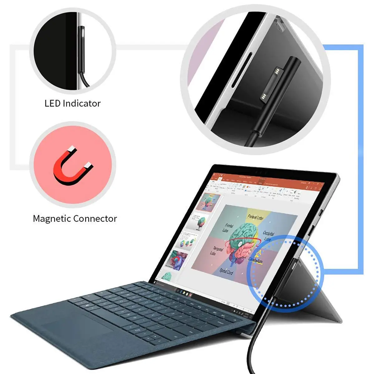 Sisyphy Surface Connect to USB-C Charging Cable 20cm (8in) Nylon | 45W PD Fast Charging for Surface Pro, Laptop, Go, Book - view 7