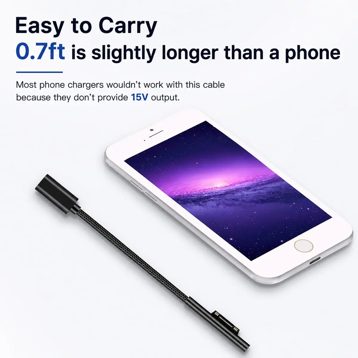 Sisyphy Surface Connect to USB-C Charging Cable 20cm (8in) Nylon | 45W PD Fast Charging for Surface Pro, Laptop, Go, Book - view 8