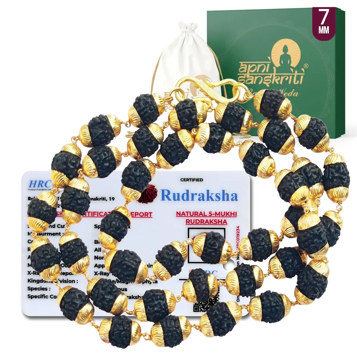 Apnisanskriti Black Rudraksha Mala with Golden Cap, 7-8mm Oval Beads | 109 Beads, 50g - main product image