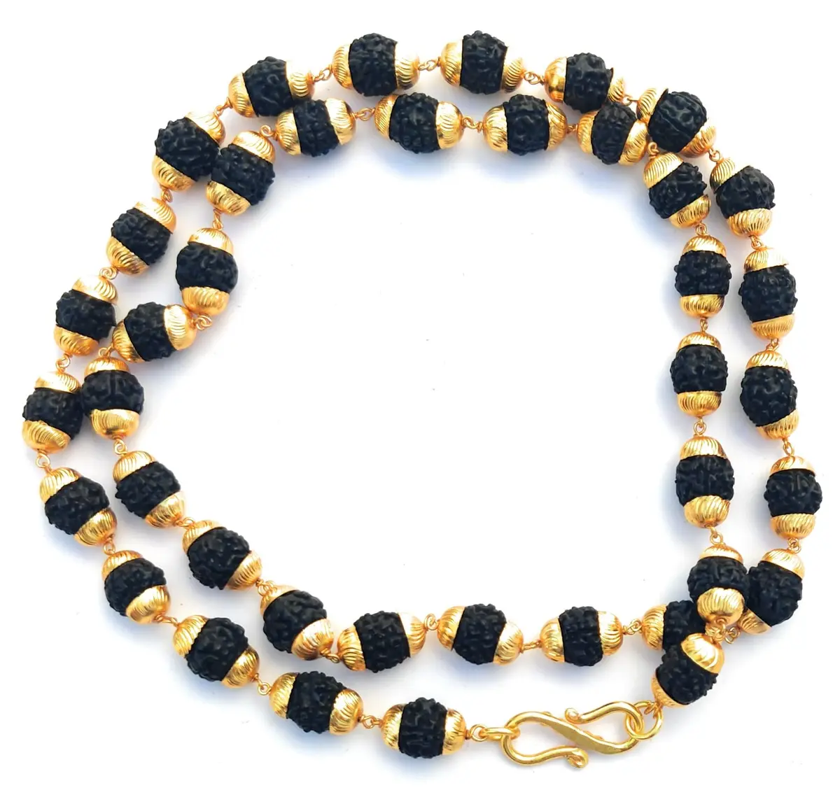 Apnisanskriti Black Rudraksha Mala with Golden Cap, 7-8mm Oval Beads | 109 Beads, 50g - view 7