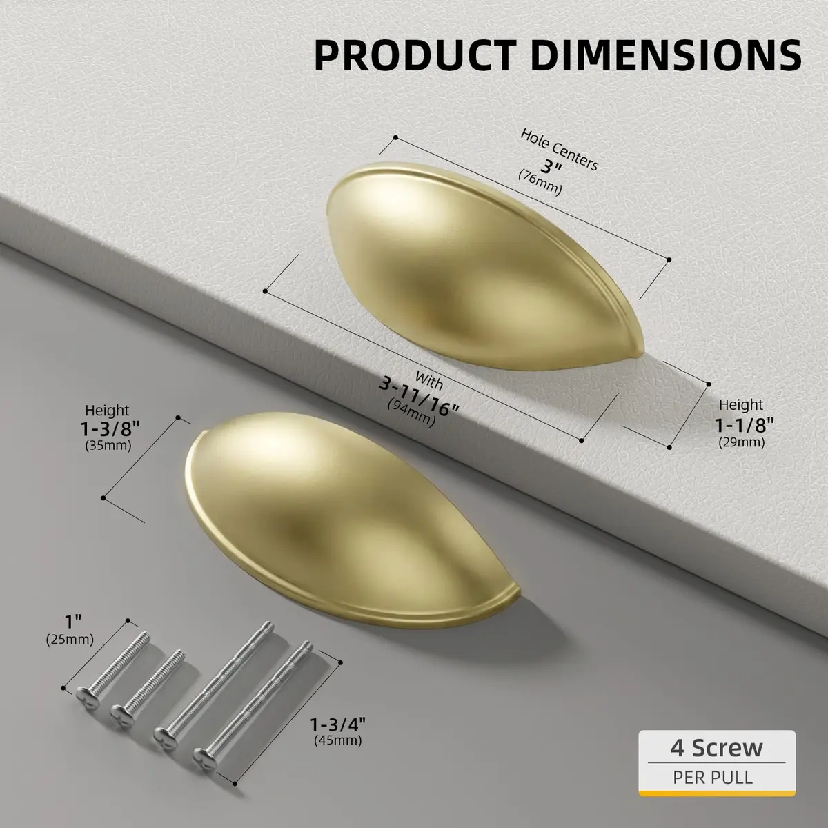 Goldenwarm Light Brass Bin Cup Pulls 3in Hole Centers | Modern Kitchen Hardware (70-120 chars) - view 2