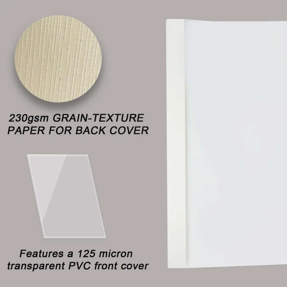 RAYSON Thermal Binding Covers 1/4" (6mm) White PVC Transparent Front, Glossy White Back, Holds 55 Sheets, 25 Pack | USA-Sourced for Professional Documents - view 5
