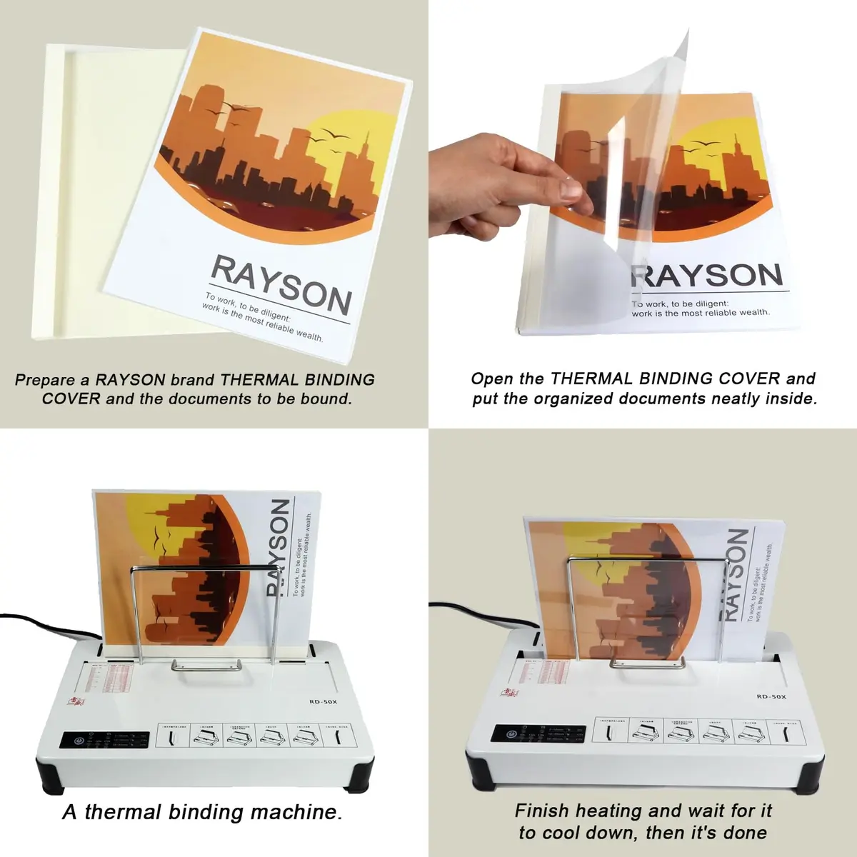 RAYSON Thermal Binding Covers 1/4" (6mm) White PVC Transparent Front, Glossy White Back, Holds 55 Sheets, 25 Pack | USA-Sourced for Professional Documents - view 6