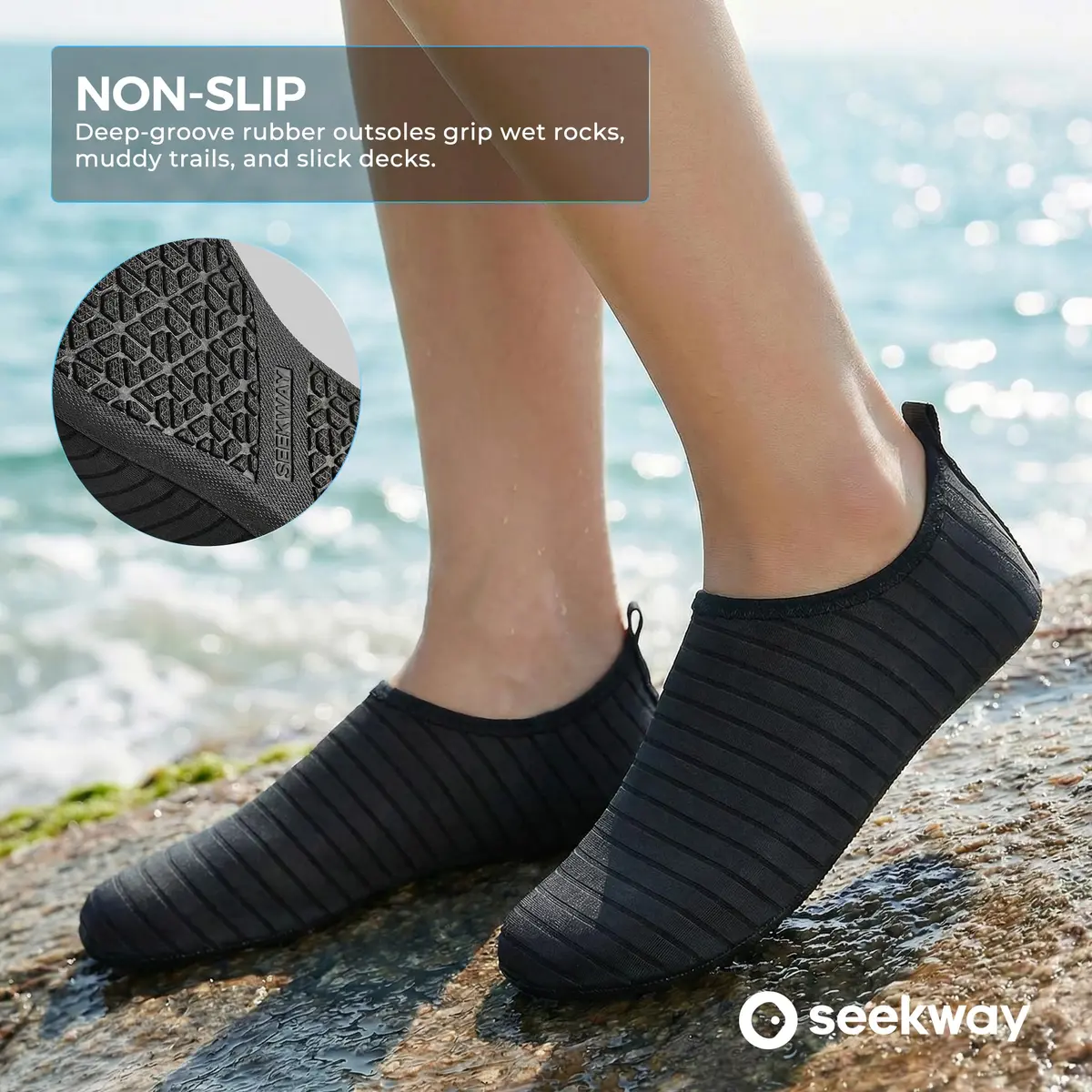 SEEKWAY Water Shoes Women Men Adult Quick-Dry Aqua Socks Non Slip Black SK002(U) | 330g (0.73lb) - view 2