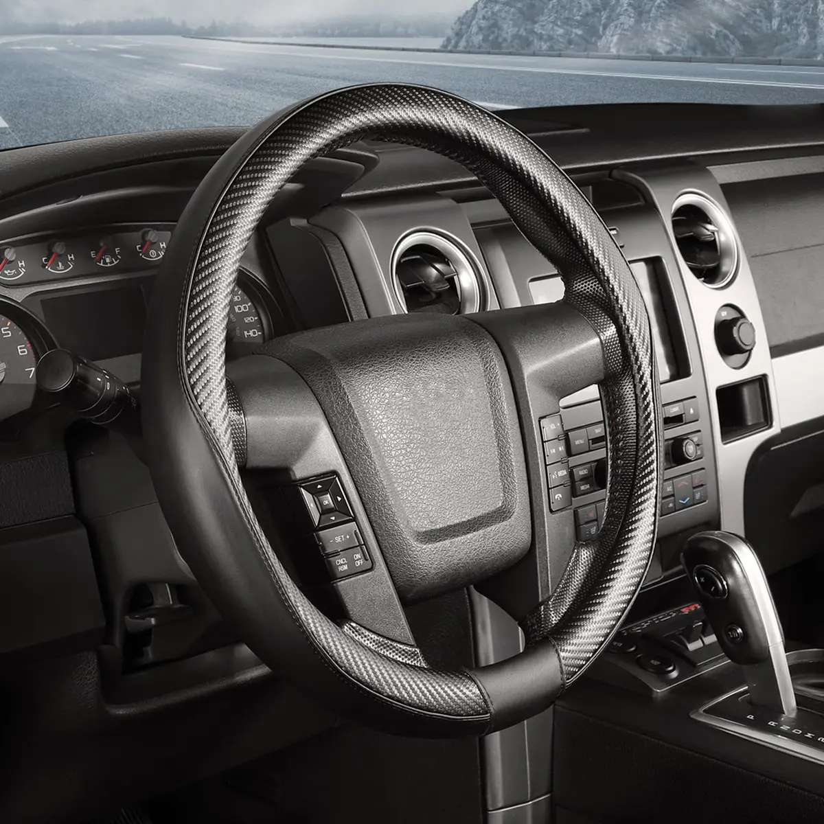 SEG Direct Steering Wheel Cover 15.5"-16" Heavy-Duty, Black Carbon Fiber | Microfiber Leather, Non-Slip, Easy Install - main product image