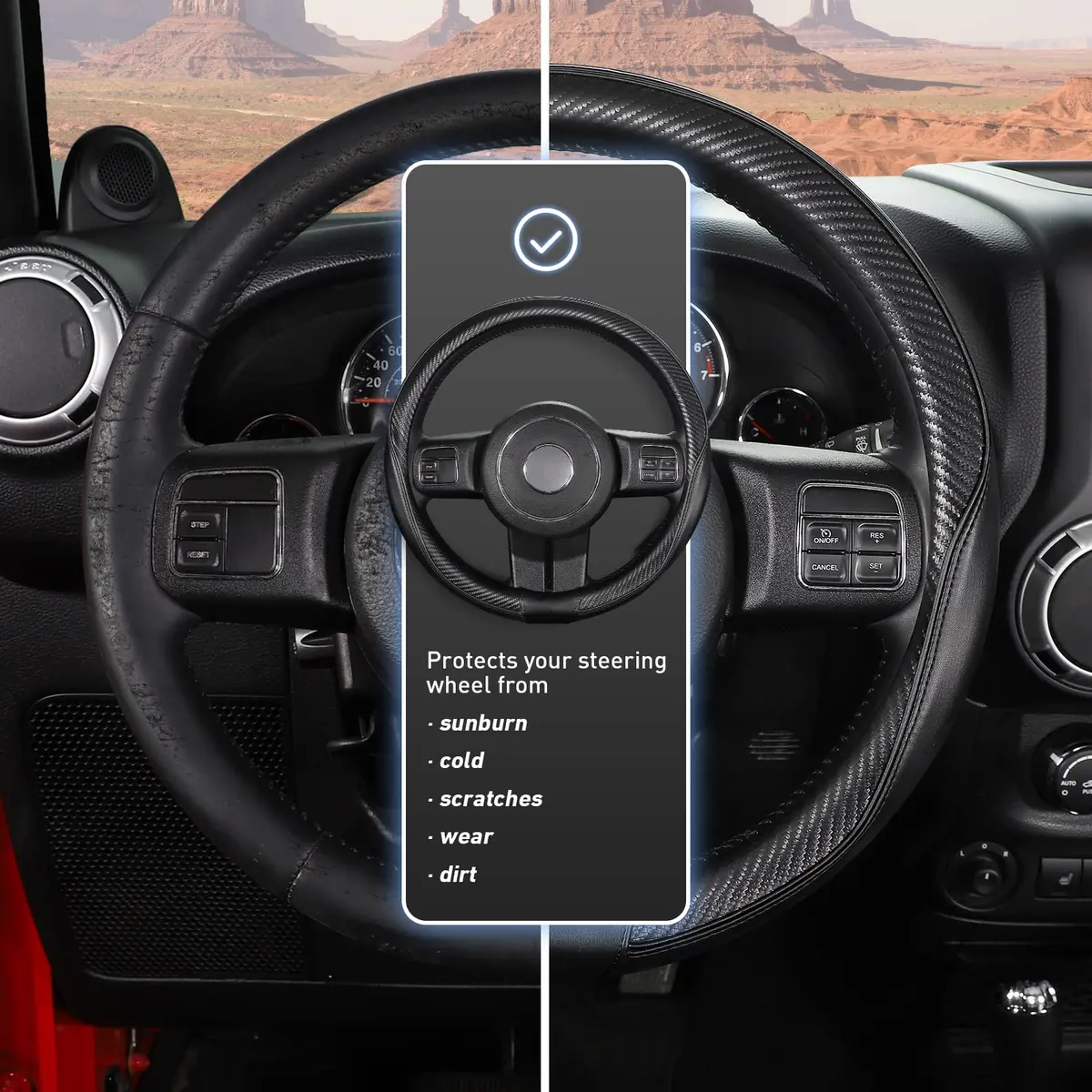 SEG Direct Steering Wheel Cover 15.5"-16" Heavy-Duty, Black Carbon Fiber | Microfiber Leather, Non-Slip, Easy Install - view 6