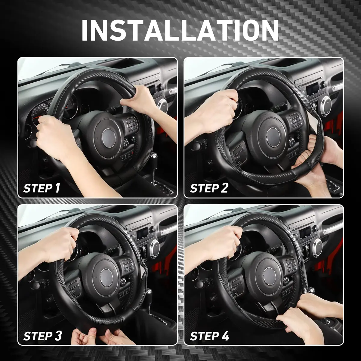 SEG Direct Steering Wheel Cover 15.5"-16" Heavy-Duty, Black Carbon Fiber | Microfiber Leather, Non-Slip, Easy Install - view 4