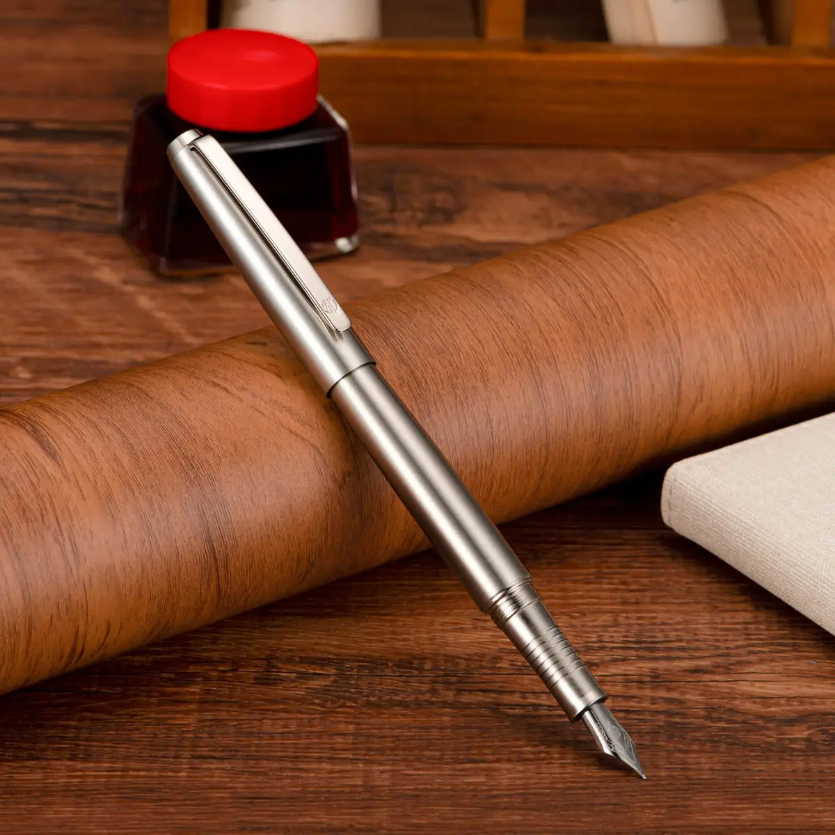 Lanxivi Fountain Pen Extra Fine Nib with Converter & Metal Pen Box | Stainless Steel, 138mm - view 2