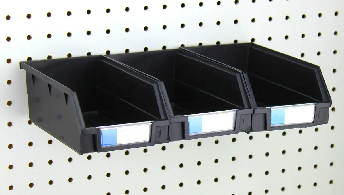 Right Arrange Pegboard Bins 3 Pack Black | Heavy Duty Metal Hooks for Standard Peg Boards - main product image