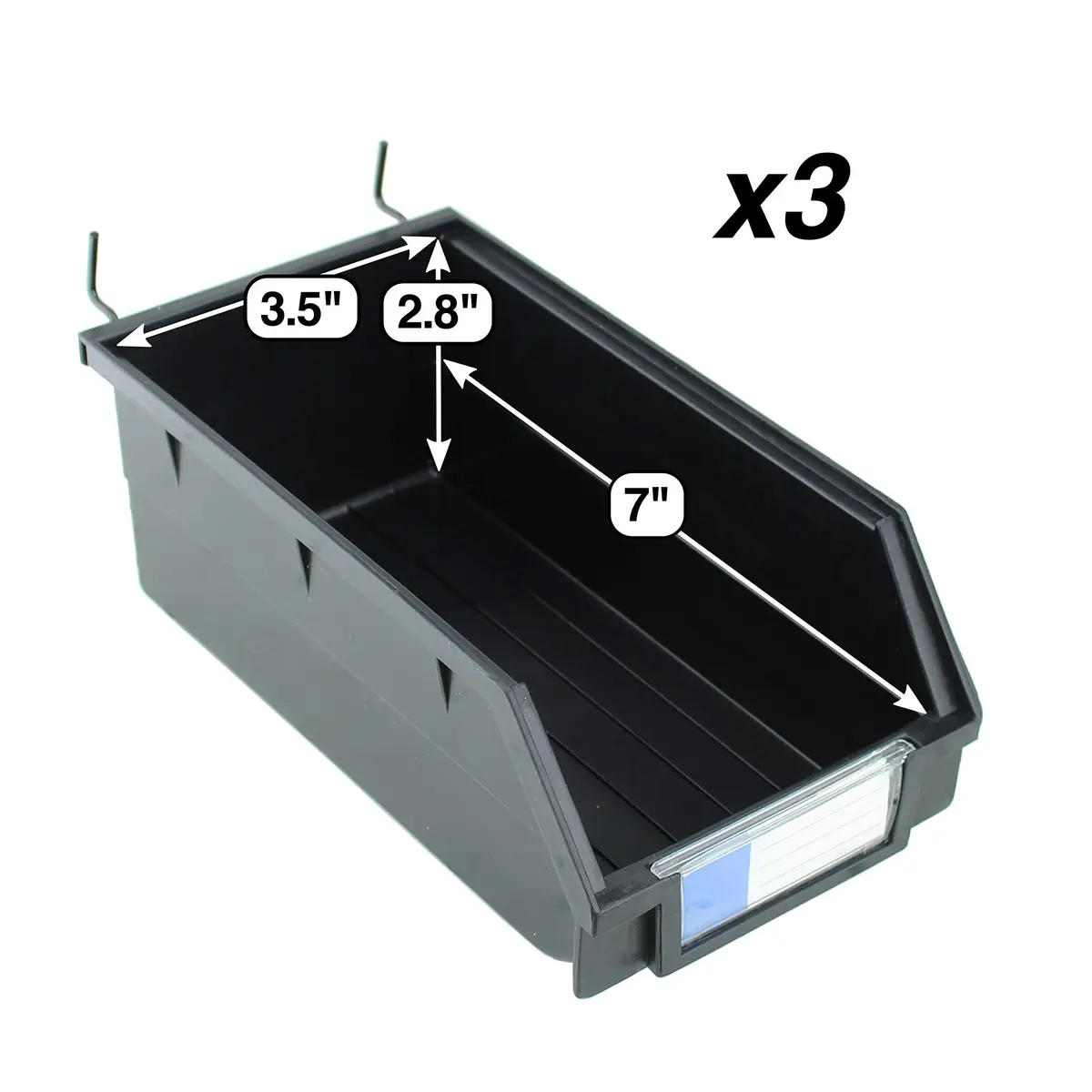 Right Arrange Pegboard Bins 3 Pack Black | Heavy Duty Metal Hooks for Standard Peg Boards - view 2