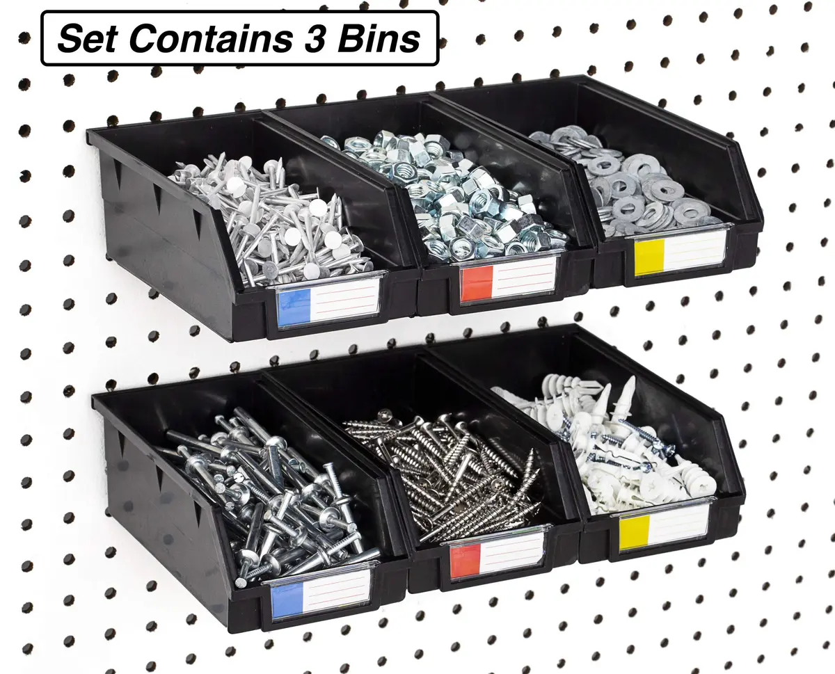 Right Arrange Pegboard Bins 3 Pack Black | Heavy Duty Metal Hooks for Standard Peg Boards - view 3
