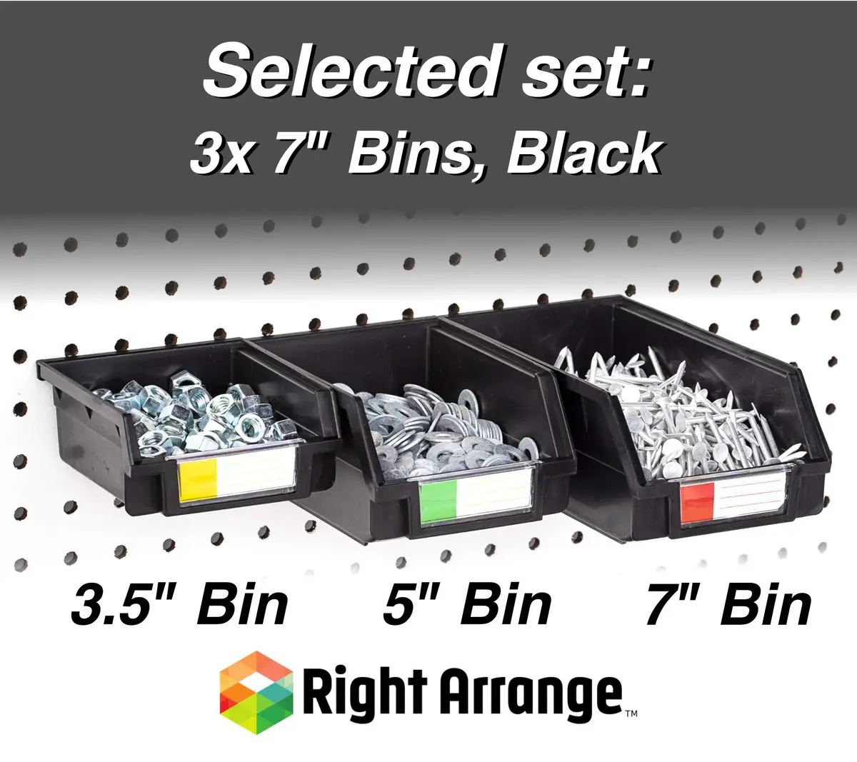 Right Arrange Pegboard Bins 3 Pack Black | Heavy Duty Metal Hooks for Standard Peg Boards - view 4