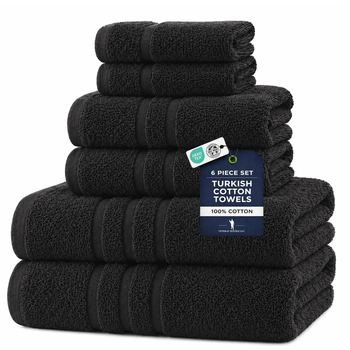 Veteran Textile Towels Luxury Turkish Cotton Towel Set 6 Pieces | Soft, Absorbent & Quick-Drying for Bathroom & Kitchen - main product image