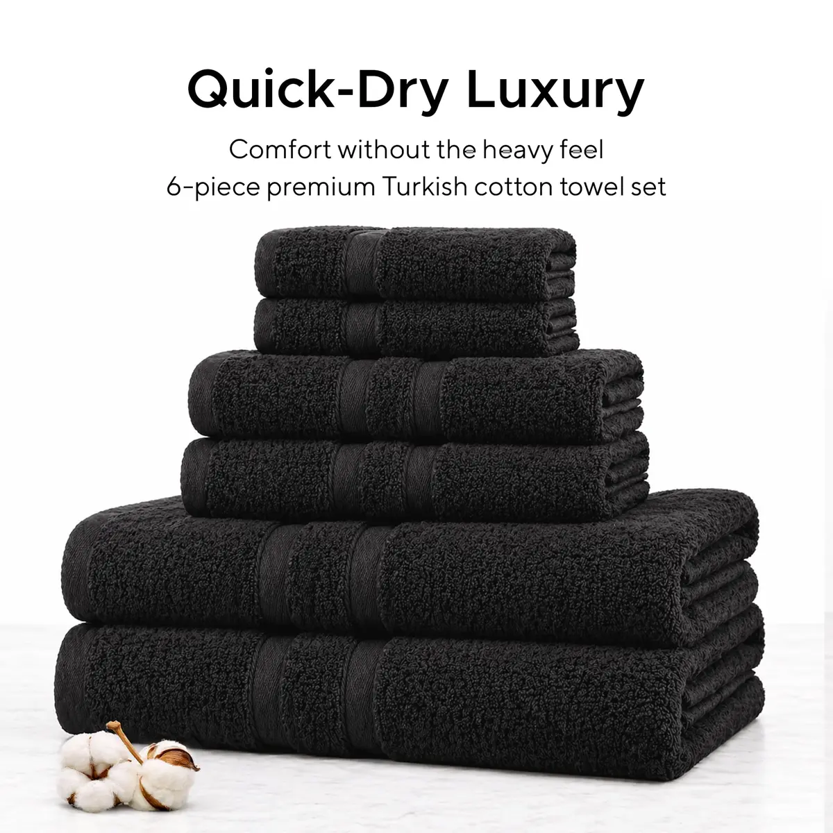 Veteran Textile Towels Luxury Turkish Cotton Towel Set 6 Pieces | Soft, Absorbent & Quick-Drying for Bathroom & Kitchen - view 2