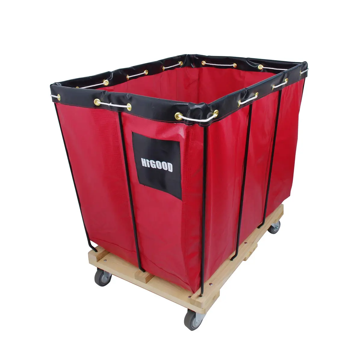 HIGOOD 12 Bushel Vinyl Basket Truck | Industrial Heavy Duty Service Cart with 600 lb Capacity - main product image