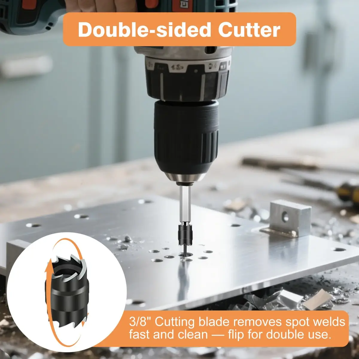 EEEKit 3/8" Spot Weld Cutter Kit with 5/16" Drill Bit | Double-Sided HSS Auto Body Repair Tool - view 3