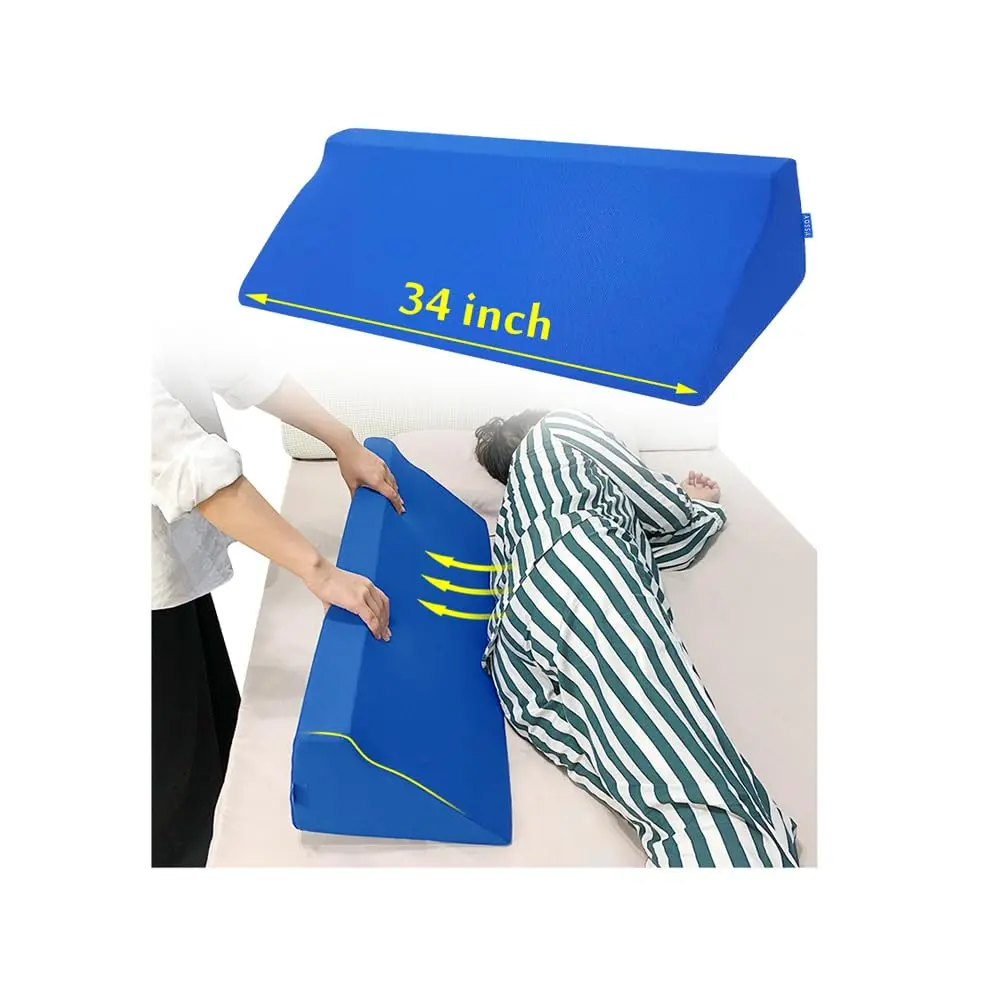 AOSSA Wedge Pillow for Sleeping, Foam Body Positioning Wedges for Bed Adults, 34" Long Inclined Sleepers Cushion for Pressure Ulcer, Bed Sores Treatment, Turning Large Body Nursing Wedge Pillow (Blue) - main product image