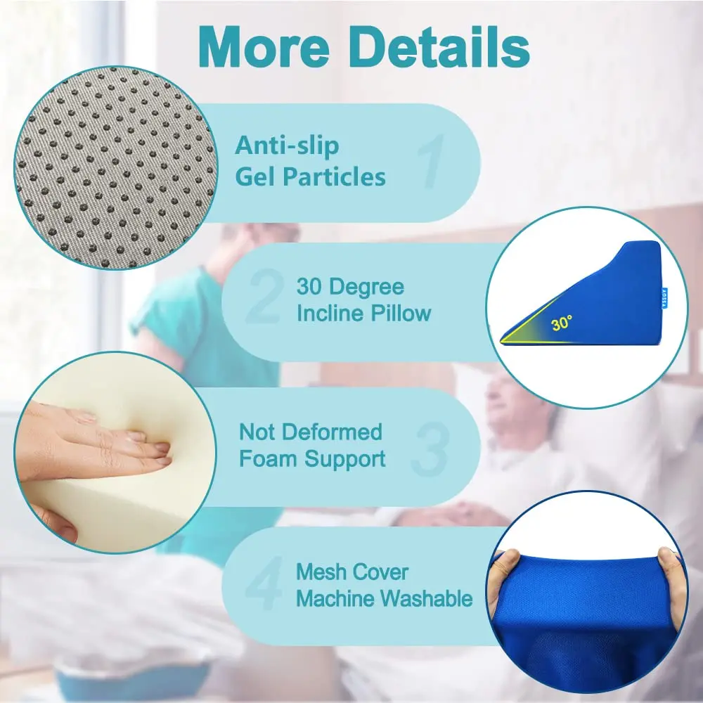 AOSSA Wedge Pillow for Sleeping, Foam Body Positioning Wedges for Bed Adults, 34" Long Inclined Sleepers Cushion for Pressure Ulcer, Bed Sores Treatment, Turning Large Body Nursing Wedge Pillow (Blue) - view 5