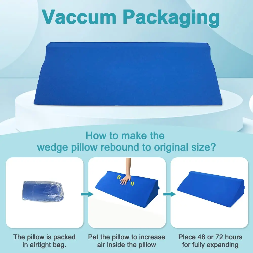AOSSA Wedge Pillow for Sleeping, Foam Body Positioning Wedges for Bed Adults, 34" Long Inclined Sleepers Cushion for Pressure Ulcer, Bed Sores Treatment, Turning Large Body Nursing Wedge Pillow (Blue) - view 6