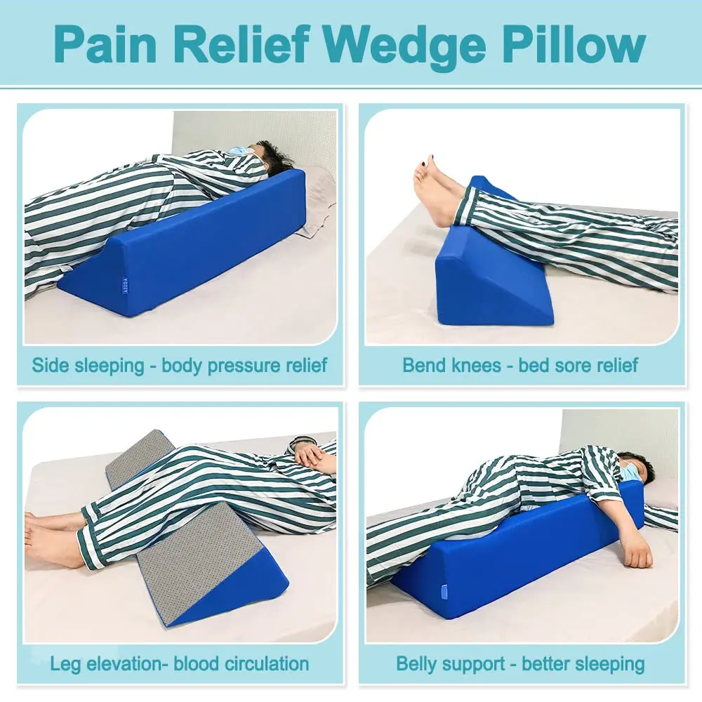 AOSSA Wedge Pillow for Sleeping, Foam Body Positioning Wedges for Bed Adults, 34" Long Inclined Sleepers Cushion for Pressure Ulcer, Bed Sores Treatment, Turning Large Body Nursing Wedge Pillow (Blue) - view 4