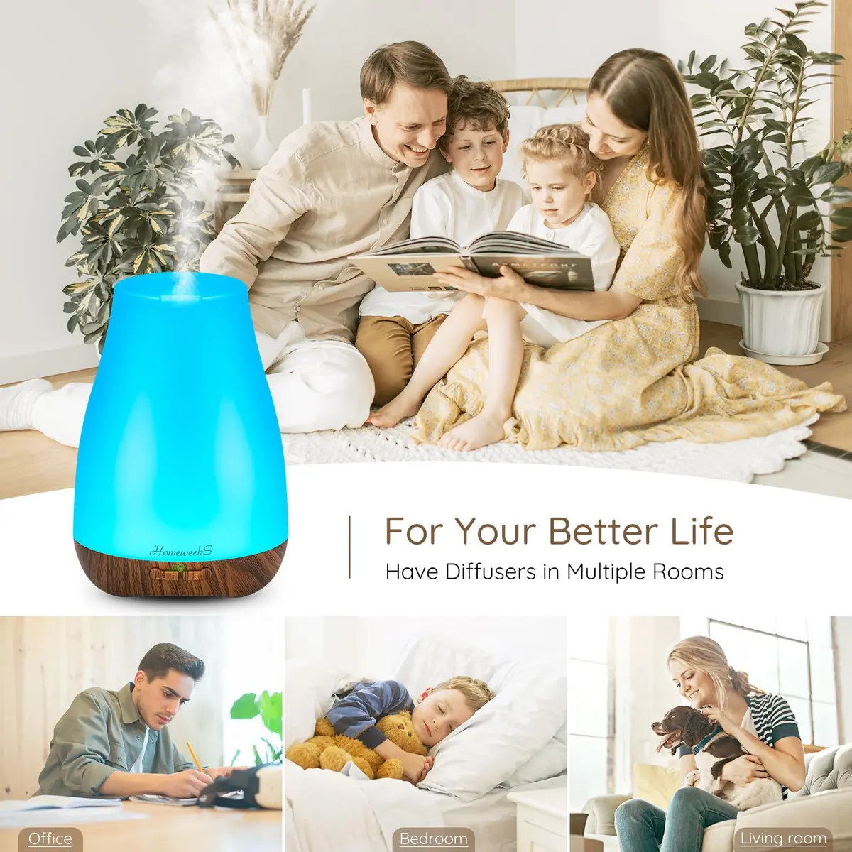 Homeweeks 100ml Essential Oil Diffuser | Ultrasonic Cool Mist with 7 Color LED Light - view 2
