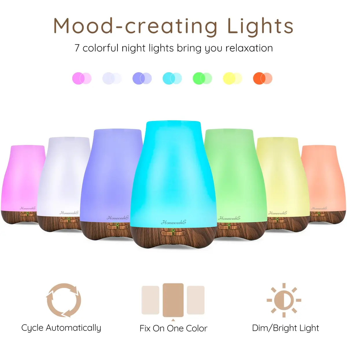 Homeweeks 100ml Essential Oil Diffuser | Ultrasonic Cool Mist with 7 Color LED Light - view 4