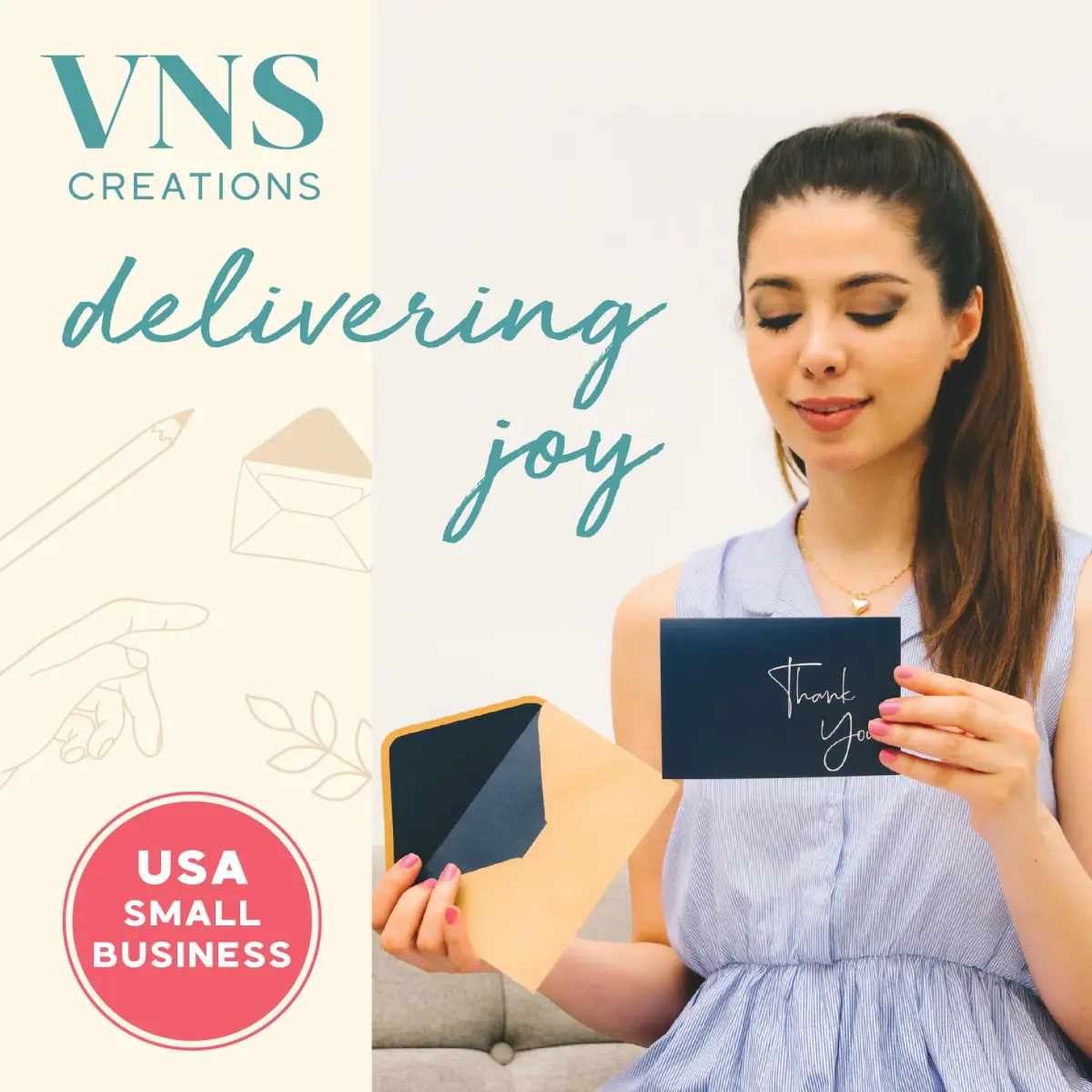 VNS Creations Thank You Cards With Envelopes - 100 Pack 4 x 6 Inch | Navy Blue - view 2