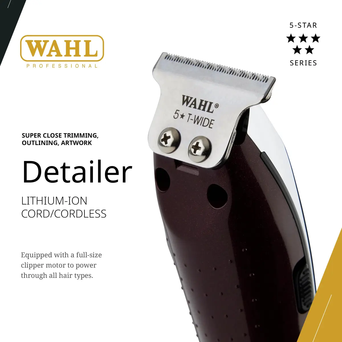 Wahl Professional 5 Star Cordless Detailer Li Trimmer, Chrome & Burgundy | Precision for Barbers & Stylists - view 2
