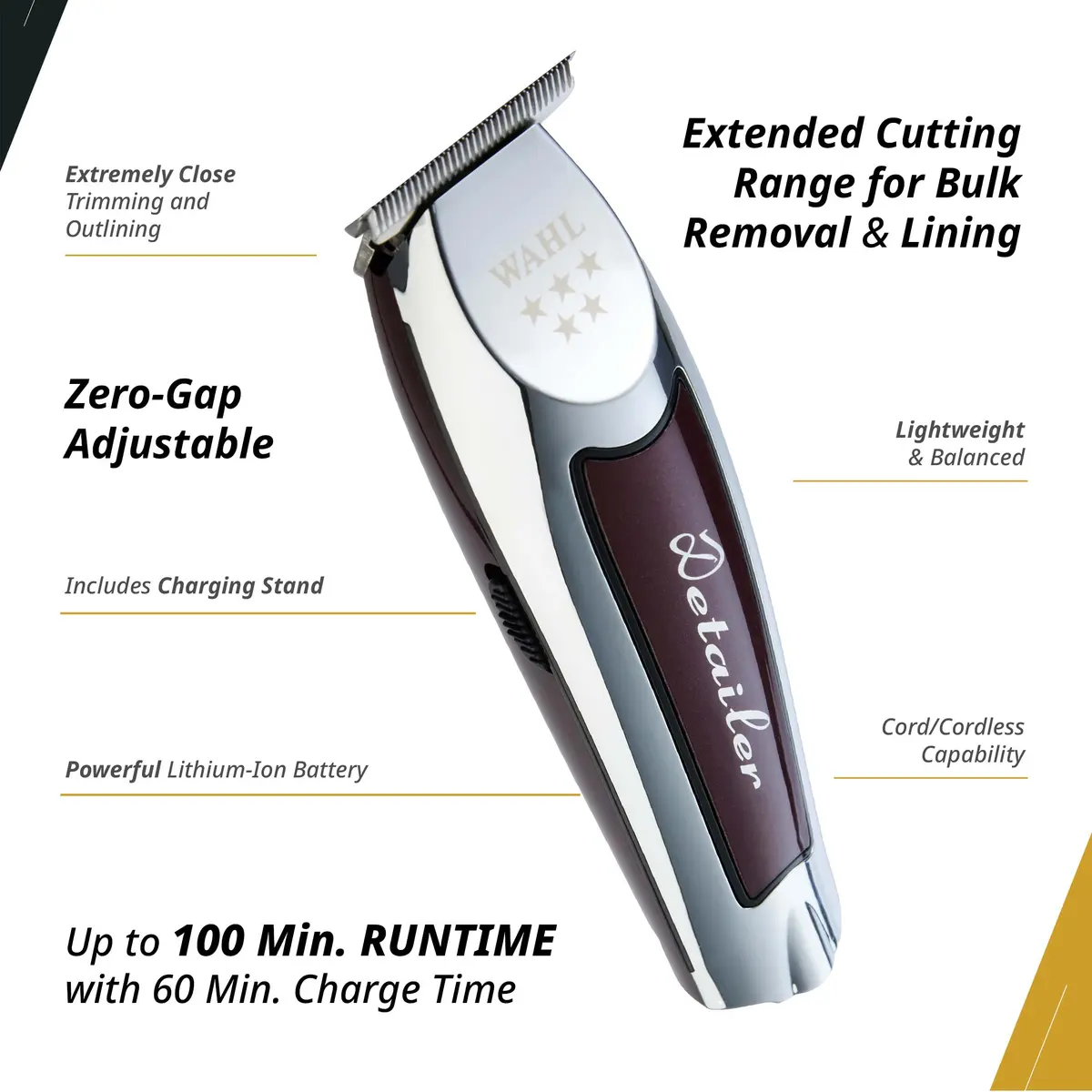 Wahl Professional 5 Star Cordless Detailer Li Trimmer, Chrome & Burgundy | Precision for Barbers & Stylists - view 3