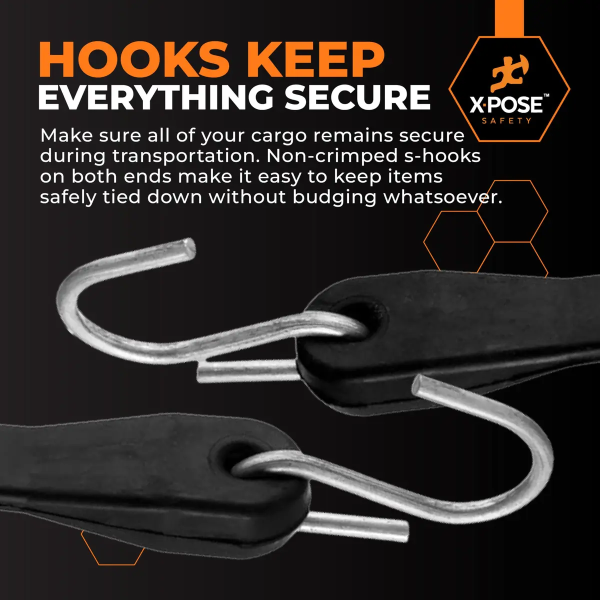 Xpose Safety Black 25 Pack 9 Inch Bungee Cords with Hooks | Heavy-Duty Tie Down Straps - view 5