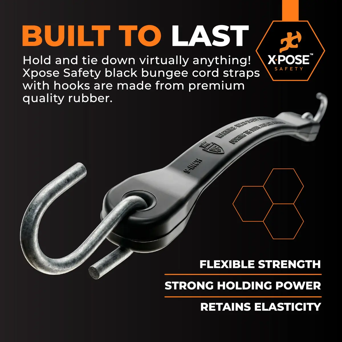 Xpose Safety Black 25 Pack 9 Inch Bungee Cords with Hooks | Heavy-Duty Tie Down Straps - view 7