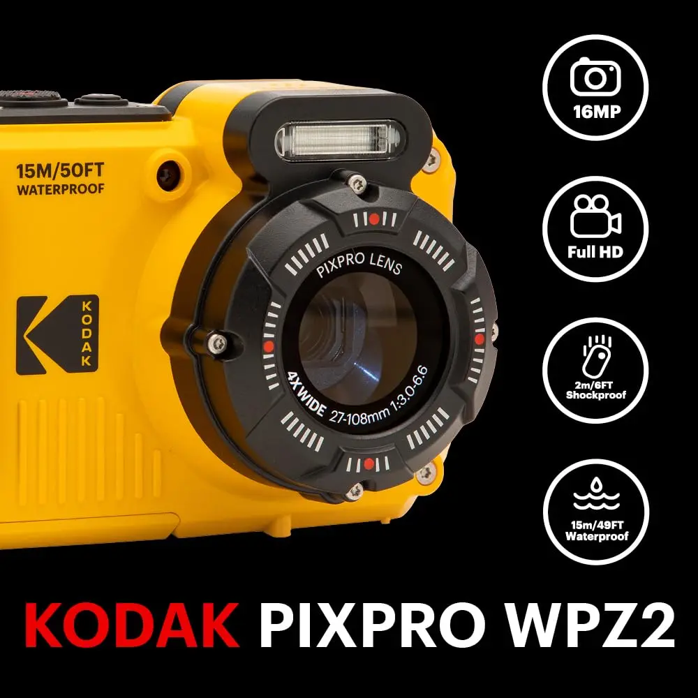 KODAK PIXPRO WPZ2 Waterproof Digital Camera - 16MP, 4X Optical Zoom, Yellow | 15m Waterproof, 1080p HD Video - view 2