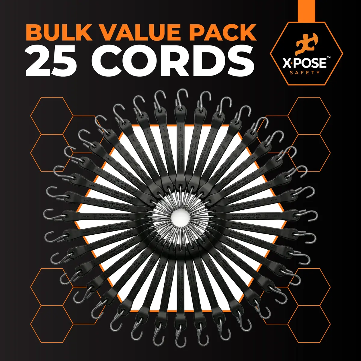 Xpose Safety Rubber Bungee Cords with Hooks 25 Pack 31 Inch (47 Inch Max Stretch) | Heavy-Duty Tie Down Straps for Cargo, Tarps, Motorcycles - view 6