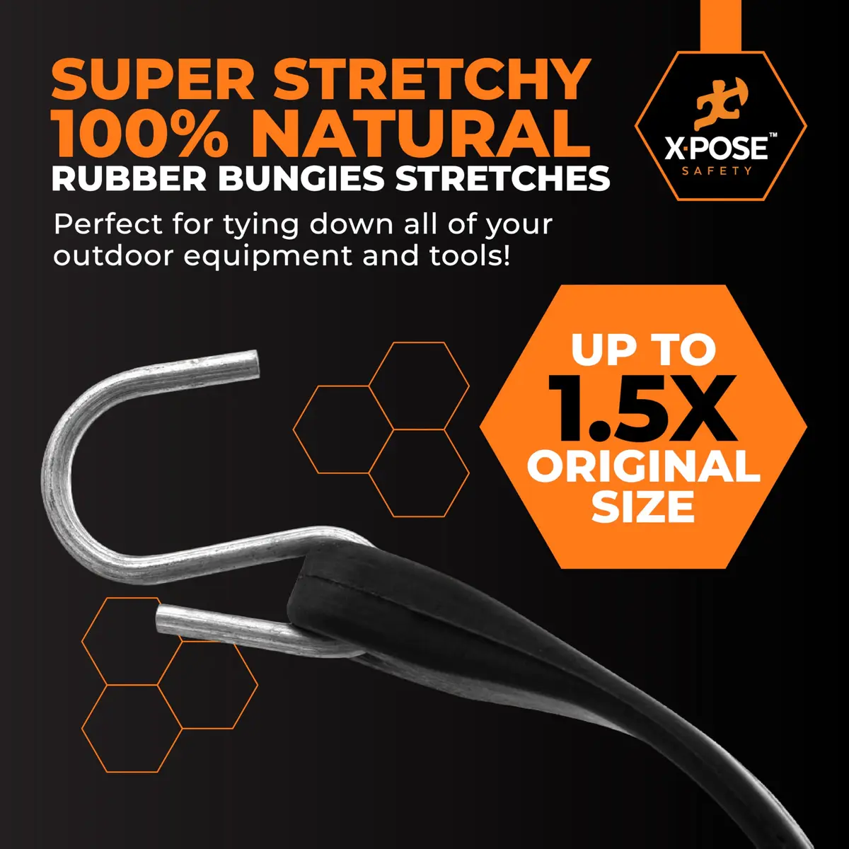 Xpose Safety Rubber Bungee Cords with Hooks 25 Pack 31 Inch (47 Inch Max Stretch) | Heavy-Duty Tie Down Straps for Cargo, Tarps, Motorcycles - view 4