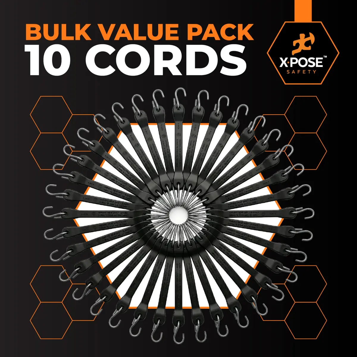 Xpose Safety Black 10 Pack 21 Inch Rubber Bungee Cords with Hooks | Heavy-Duty Tie Down Straps for Cargo & Outdoor Use - view 6