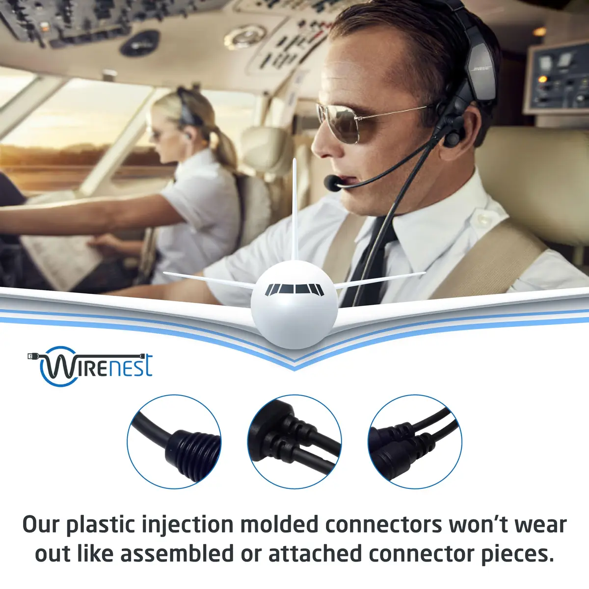 Wirenest GA Twin Plug to Airbus 5 Pin XLR Headset Adapter - Dual General Aviation PJ-055 (.206″) & PJ-068 (.25″) Jacks | Compatible with Major Pilot Headsets - view 5