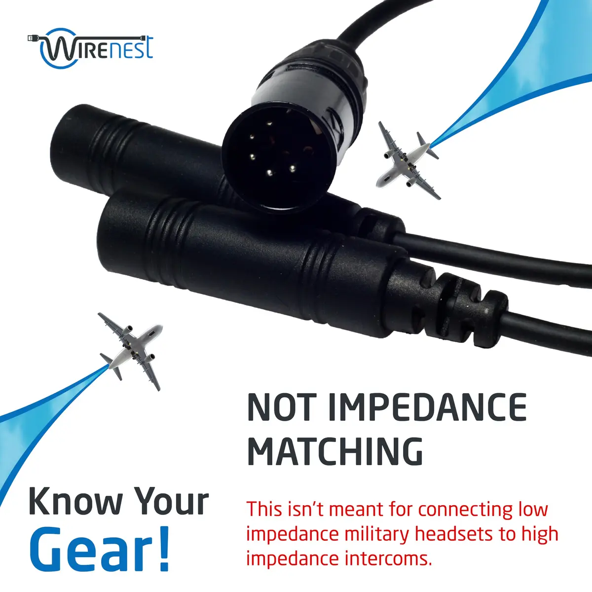 Wirenest GA Twin Plug to Airbus 5 Pin XLR Headset Adapter - Dual General Aviation PJ-055 (.206″) & PJ-068 (.25″) Jacks | Compatible with Major Pilot Headsets - view 6