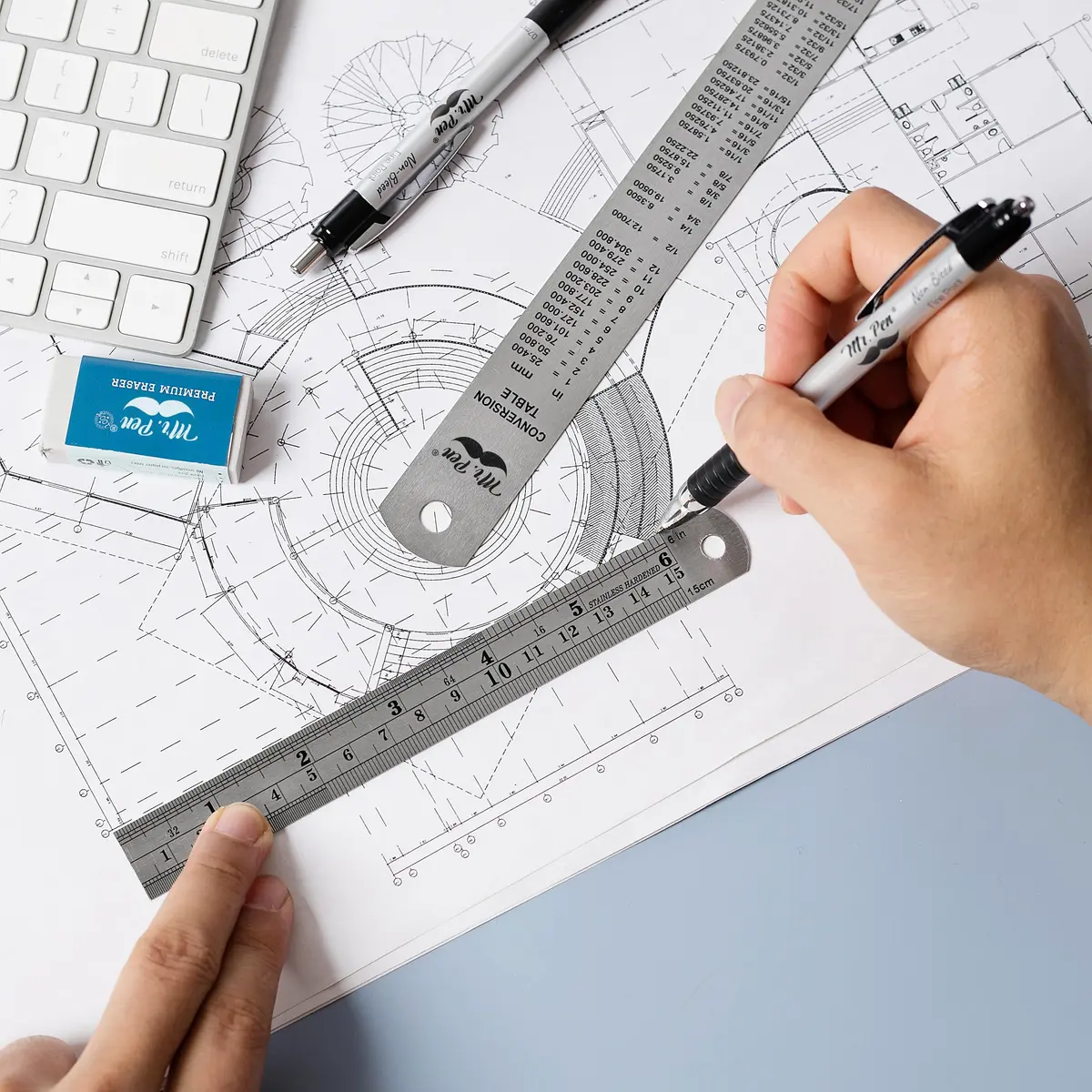 Mr. Pen Metal Straight Edge Ruler Set 15 cm (6 Inch) & 30 cm (12 Inch) | Accurate Markings for Precision - view 5