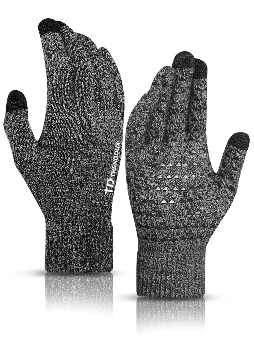 TRENDOUX Winter Gloves for Men Women | Touch Screen Knit Gloves in Black Gray, M - main product image